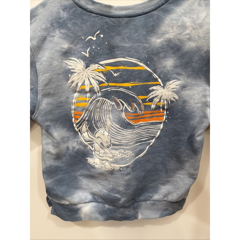 Disney Lilo & Stitch Blue Tie Dye Tropical Wave Pullover Sweatshirt Size Youth